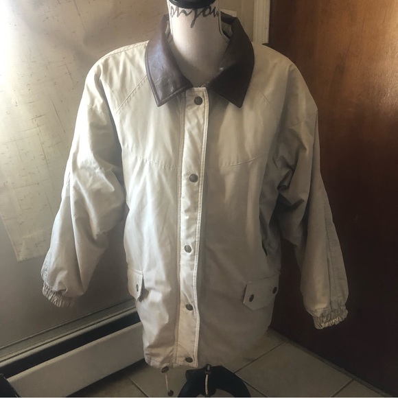 P.A. Originals Women's Sz S Barn Jacket Taupe w/Brown Faux Leather Trim Zip Up - Picture 3 of 15